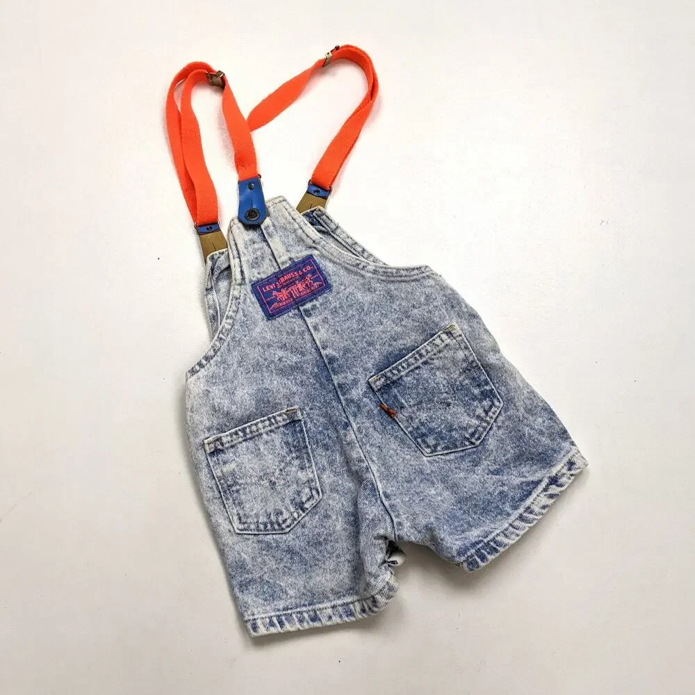 Vintage Levis Shortalls Boys Sz 24m Blue Acid Wash Overalls Suspenders 90s